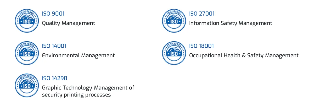 ISO CERTIFICATIONS for production safety